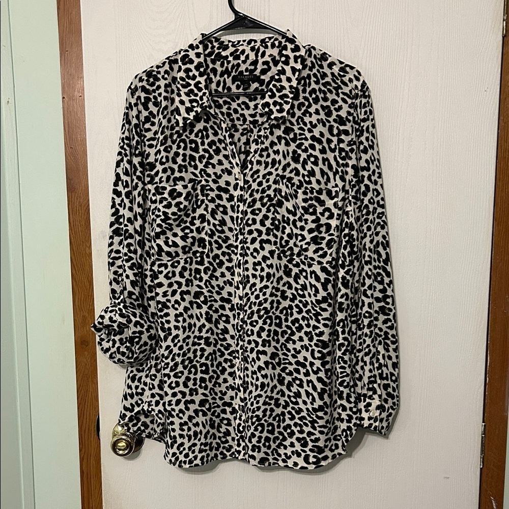 Talbots Black and White Leopard Print Blouse Size 2X